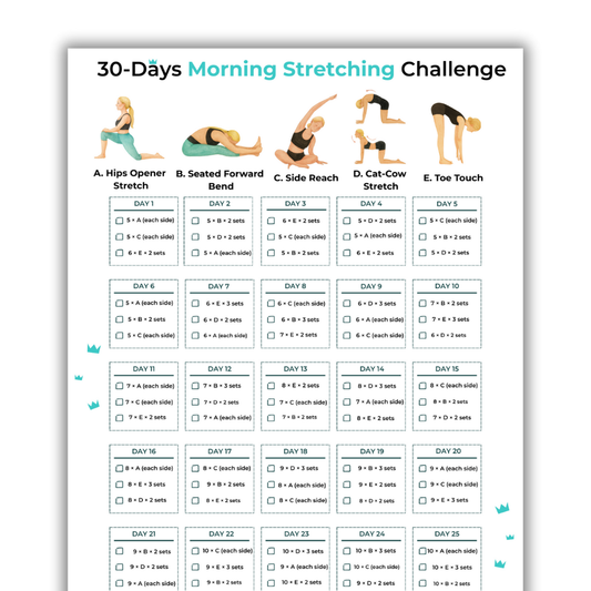 PostureKing 30-Day Morning Stretching Challenge (Digital Product | Printable PDF | A4)