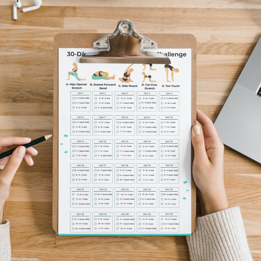 PostureKing 30-Day Morning Stretching Challenge (Digital Product | Printable PDF | A4)